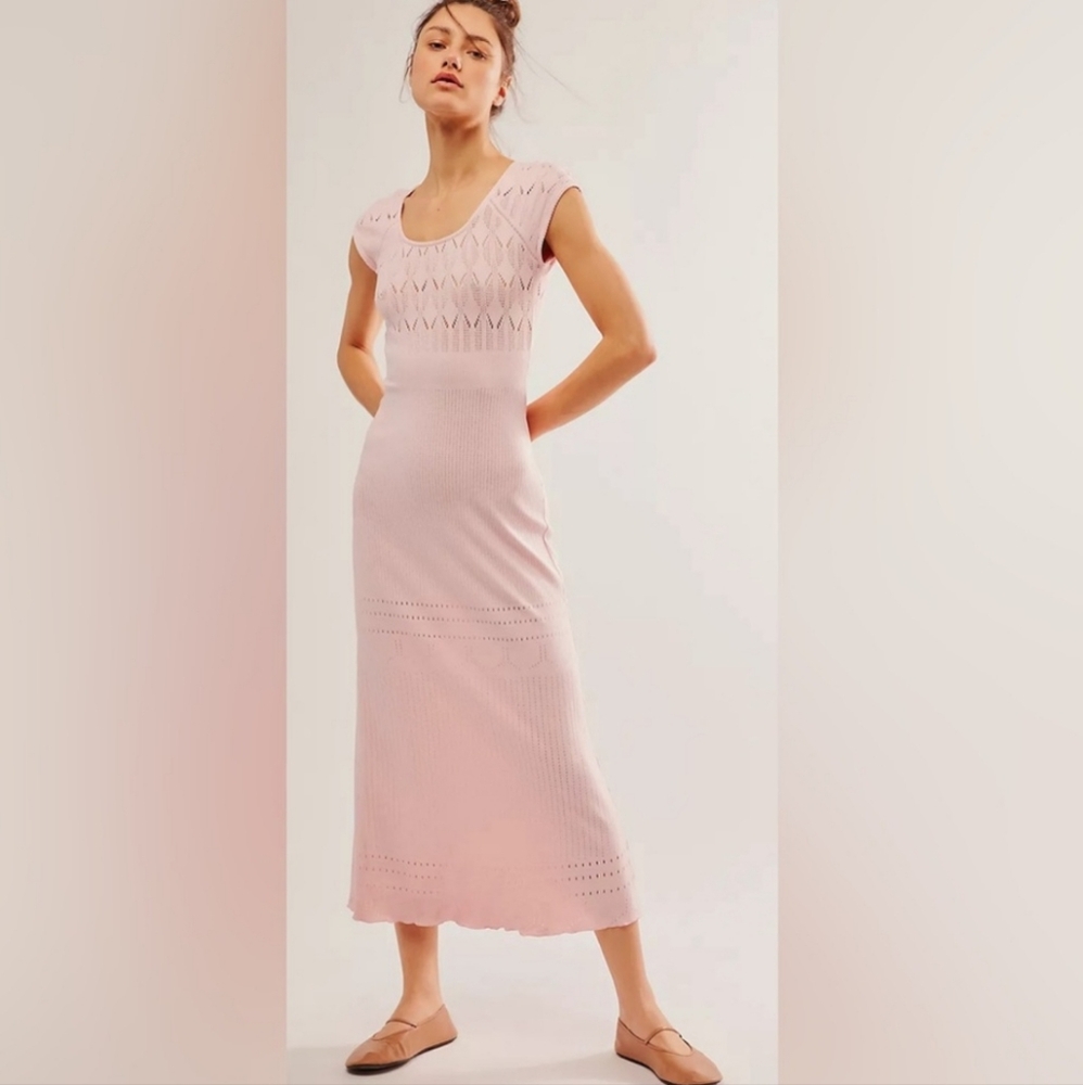 NWOT FP Pale Pink Knit Cut Out Dress XS/S